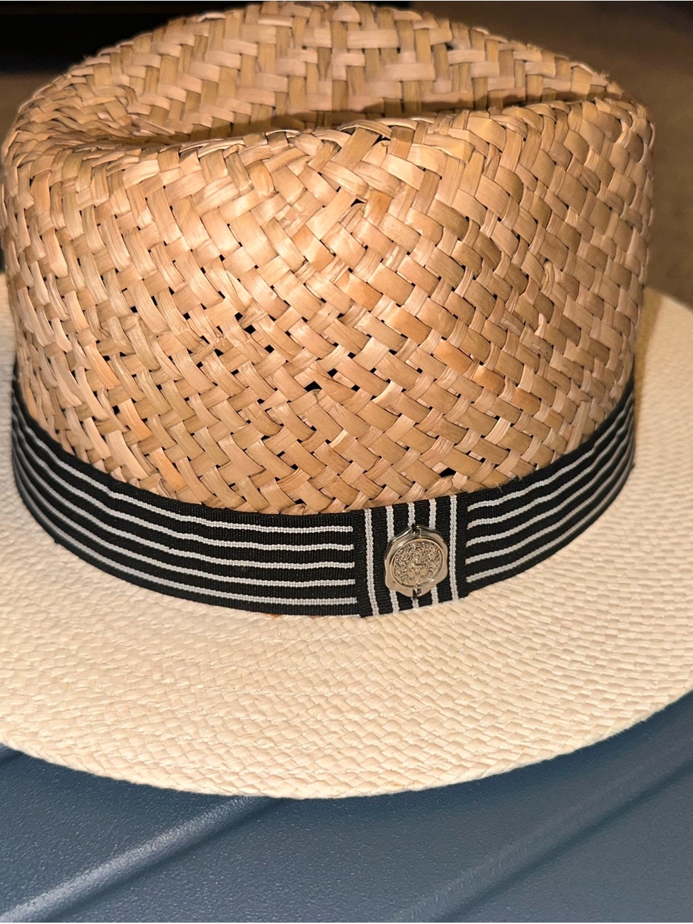 Vince Camuto Natural Straw Hat with Black Trim